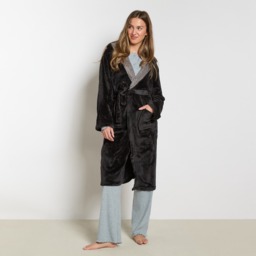 OHS Hooded Sherpa Fleece Dressing Gown - Black - thumbnail 1