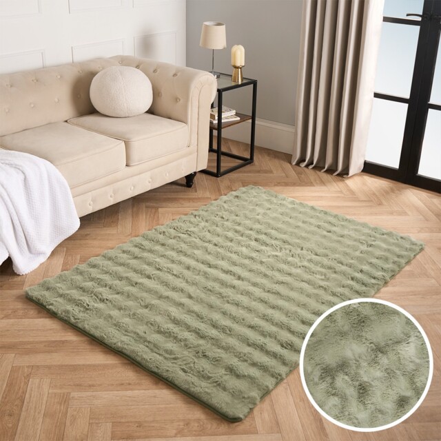OHS Faux Fur Bubble Rug, Sage - 120 x 170cm