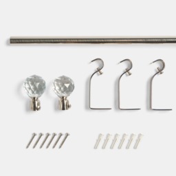 OHS 16mm Extendable Crystal Ball Curtain Pole, Silver - 120-220cm - thumbnail 5