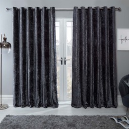 "OHS Crushed Velvet Eyelet Curtains - Charcoal Grey 66"" x 54""" - thumbnail 1