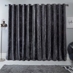 "OHS Crushed Velvet Eyelet Curtains - Charcoal Grey 66"" x 54""" - thumbnail 2
