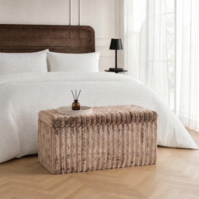 OHS Ribbed Foldable Rectangle Storage Ottoman - Mink - image 1