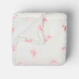 OHS Bow Embossed Fleece Throw - White/Pink - thumbnail 4