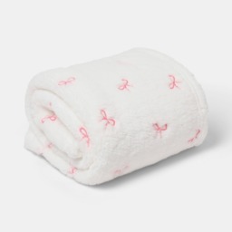 OHS Bow Embossed Fleece Throw - White/Pink - thumbnail 2