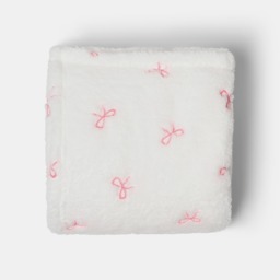 OHS Bow Embossed Fleece Throw - White/Pink - thumbnail 3