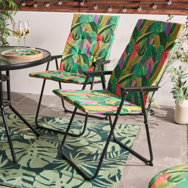 OHS Indoor/Outdoor Palm Print Seat Pad with Back, Green - 2 Pack - image 1