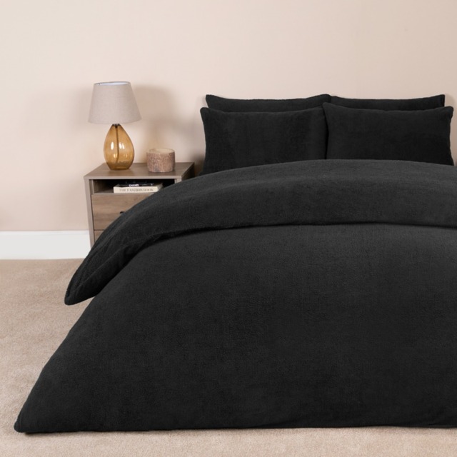 OHS Teddy Fleece Duvet Cover Set, Black - Double - image 1