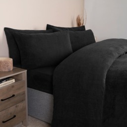 OHS Teddy Fleece Duvet Cover Set, Black - Double - thumbnail 4