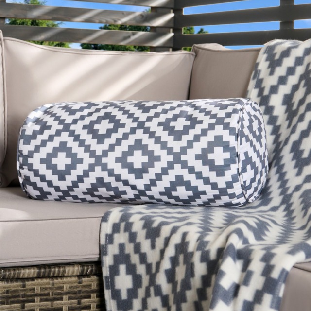 OHS Geometric Print Indoor/Outdoor Bolster Pillow - Grey - image 1