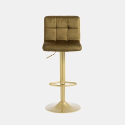 OHS Set of 2 Adjustable Velvet Bar Stools - Olive/Gold - thumbnail 2