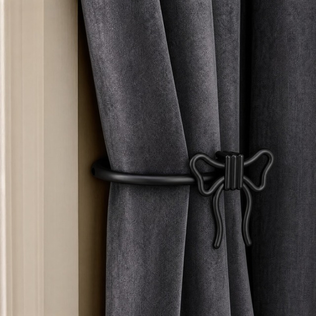 OHS 2 Pack Bow Curtain Rod Tie Backs - Black - image 1
