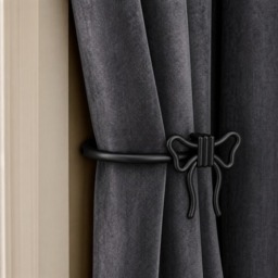 OHS 2 Pack Bow Curtain Rod Tie Backs - Black - thumbnail 1