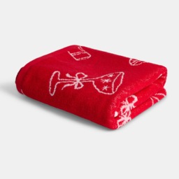 OHS 100% Cotton Illustrated Bath Towel - Burgundy/Pink - thumbnail 1