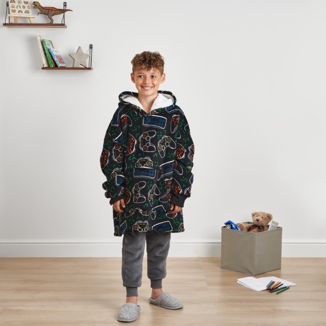 OHS Gaming Print Hoodie Blanket, Kids - Black - image 1