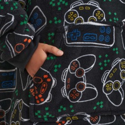 OHS Gaming Print Hoodie Blanket, Kids - Black - thumbnail 4