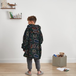 OHS Gaming Print Hoodie Blanket, Kids - Black - thumbnail 2