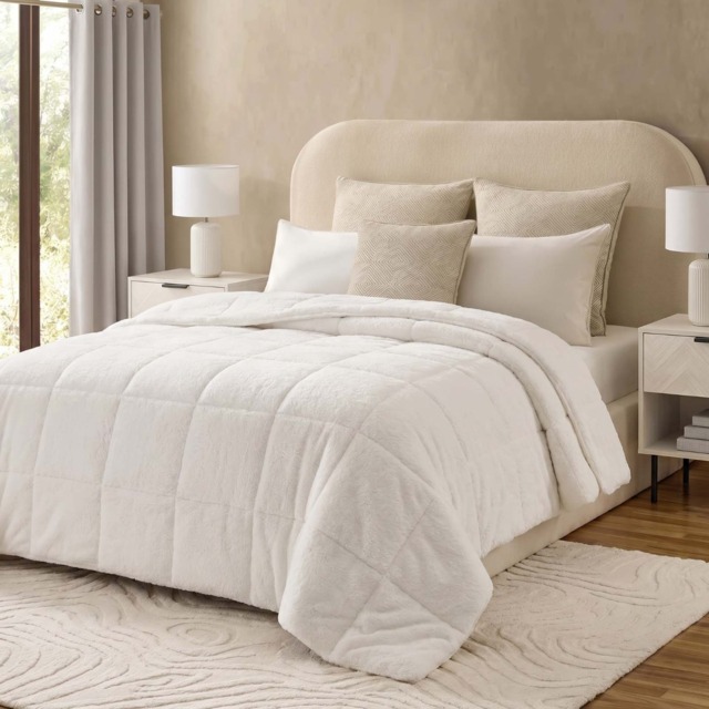 OHS Teddy Fleece Quilted Weighted Blanket, Cream - 6kg - image 1