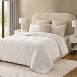 OHS Teddy Fleece Quilted Weighted Blanket, Cream - 6kg - thumbnail 1