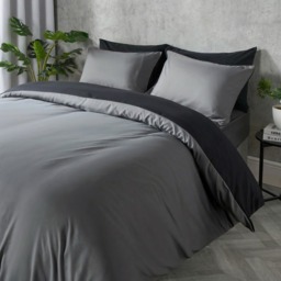 OHS Plain Duvet Cover Single Set - Black/Grey - thumbnail 4
