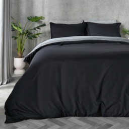 OHS Plain Duvet Cover Single Set - Black/Grey - thumbnail 2