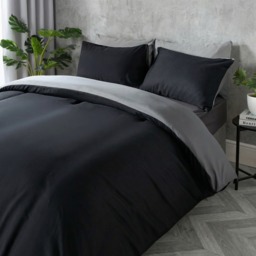 OHS Plain Duvet Cover Single Set - Black/Grey - thumbnail 1