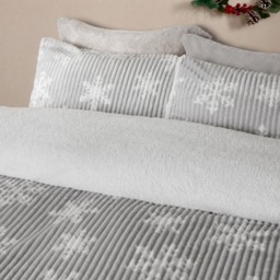 OHS Snowflake Print Ribbed Fleece Duvet Cover Set, Silver - Double - thumbnail 2