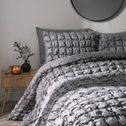 OHS Quilted Seersucker Duvet Cover Set, Grey - Double - thumbnail 2