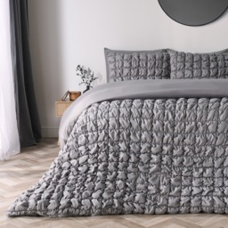 OHS Quilted Seersucker Duvet Cover Set, Grey - Double - thumbnail 1