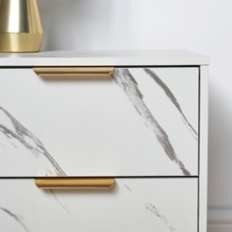 OHS Marble Effect 2 Drawers Bedside Table - White - thumbnail 3