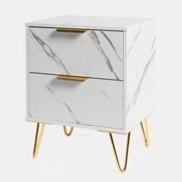 OHS Marble Effect 2 Drawers Bedside Table - White - thumbnail 4