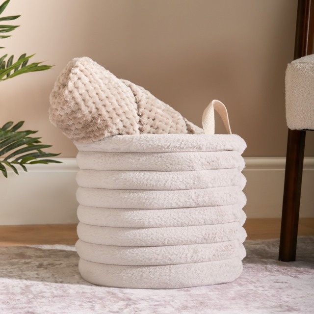 OHS Faux Fur Ribbed Storage Basket - Natural - image 1