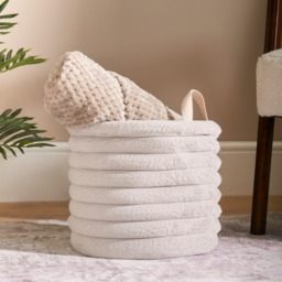 OHS Faux Fur Ribbed Storage Basket - Natural