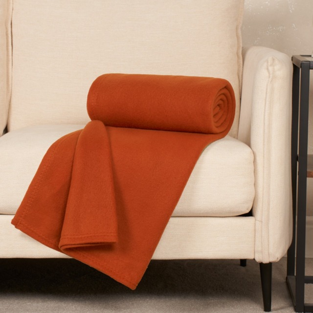 OHS Plain Fleece Throw, Burnt Orange - 120 x 150cm - image 1