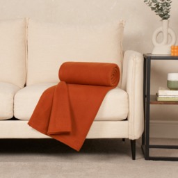 OHS Plain Fleece Throw, Burnt Orange - 120 x 150cm - thumbnail 2