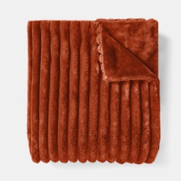 OHS Faux Fur Thick Ribbed Throw, Rust - 125 x 150cm - thumbnail 2