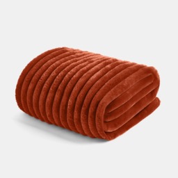 OHS Faux Fur Thick Ribbed Throw, Rust - 125 x 150cm - thumbnail 5