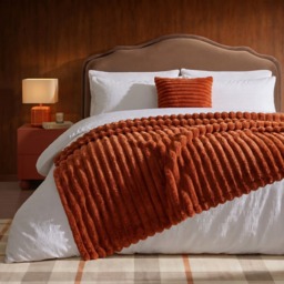 OHS Faux Fur Thick Ribbed Throw - Rust