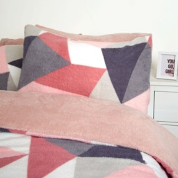 OHS Shapes Teddy Fleece Duvet Cover Set, Blush Pink - King - thumbnail 2