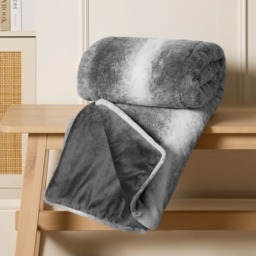 OHS Faux Fur Stripe Throw - Grey - thumbnail 2