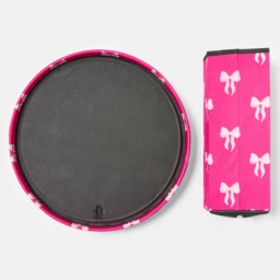 OHS Bow Print Velvet Foldable Round Storage Ottoman - Hot Pink - thumbnail 5