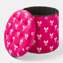 OHS Bow Print Velvet Foldable Round Storage Ottoman - Hot Pink - thumbnail 4