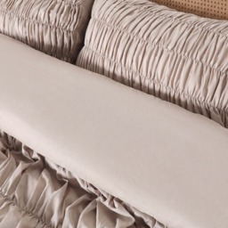 OHS Bow Gather Duvet Cover Set, Stone - Double - thumbnail 2