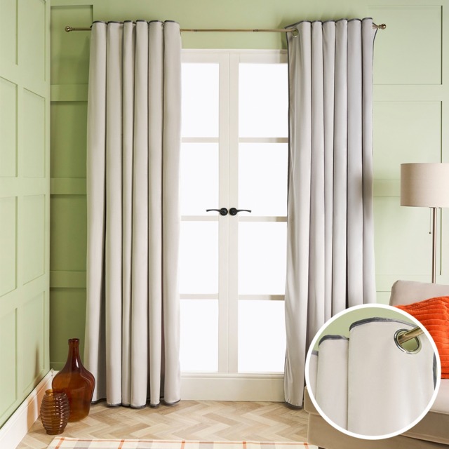 OHS Piped Edge Velvet Curtains, Grey - 66 x 72in - image 1