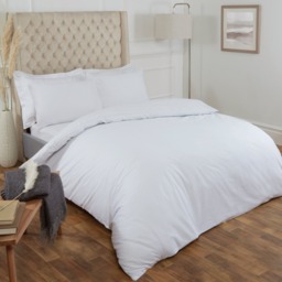 OHS Plain 100% Cotton Duvet Cover with Pillow Case Bedding Set, White - Single - thumbnail 2