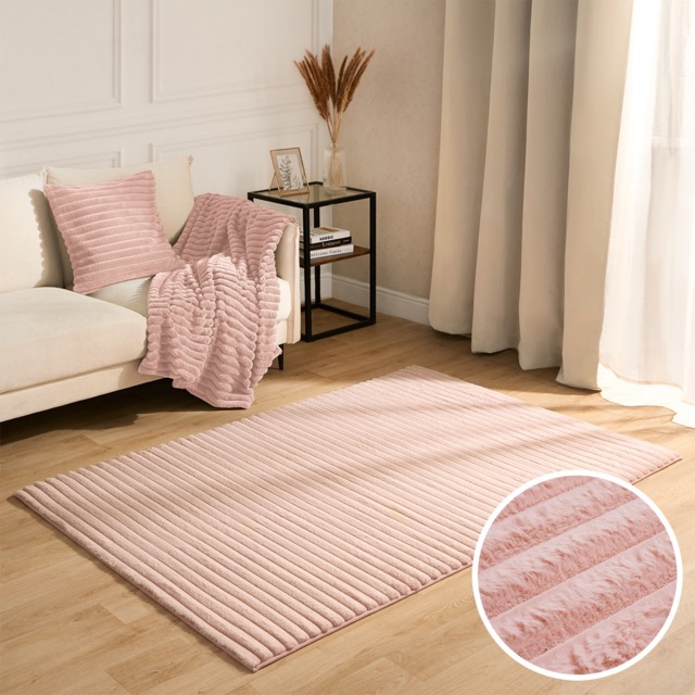 OHS Faux Fur Ribbed Rug, Blush - 80 x 150cm - image 1