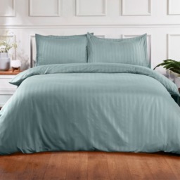 OHS Satin Stripe Duvet King Size Cover Set - Duck Egg Blue - thumbnail 1