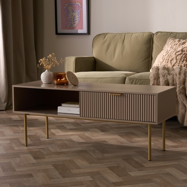 OHS Ribbed Coffee Table With Drawer -  Natural - image 1