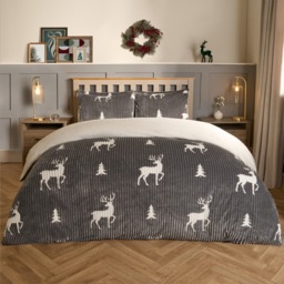 OHS Cosy Stag Ribbed Fleece Duvet Set, Grey - King - thumbnail 2