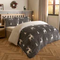 OHS Cosy Stag Ribbed Fleece Duvet Set, Grey - King - thumbnail 3