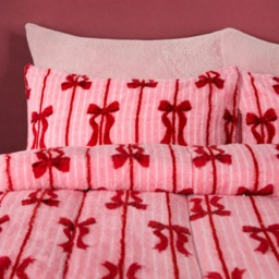 OHS Bow Stripe Print Teddy Coverless 10.5 Tog Duvet Set, Pink - Single - thumbnail 3